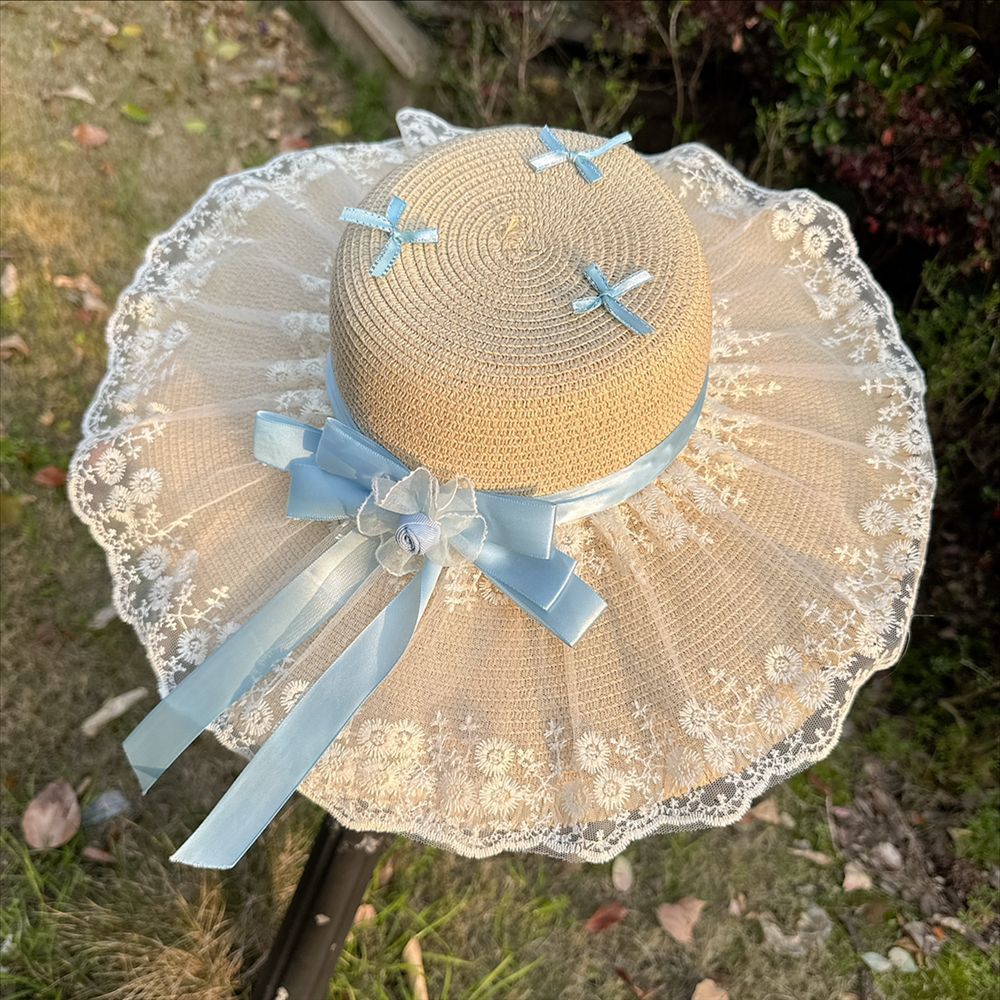 Wide Brim Straw Sun Hat with Floral Decoration