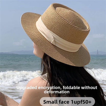 Wide Brim Straw Sun Hat with Floral Decoration