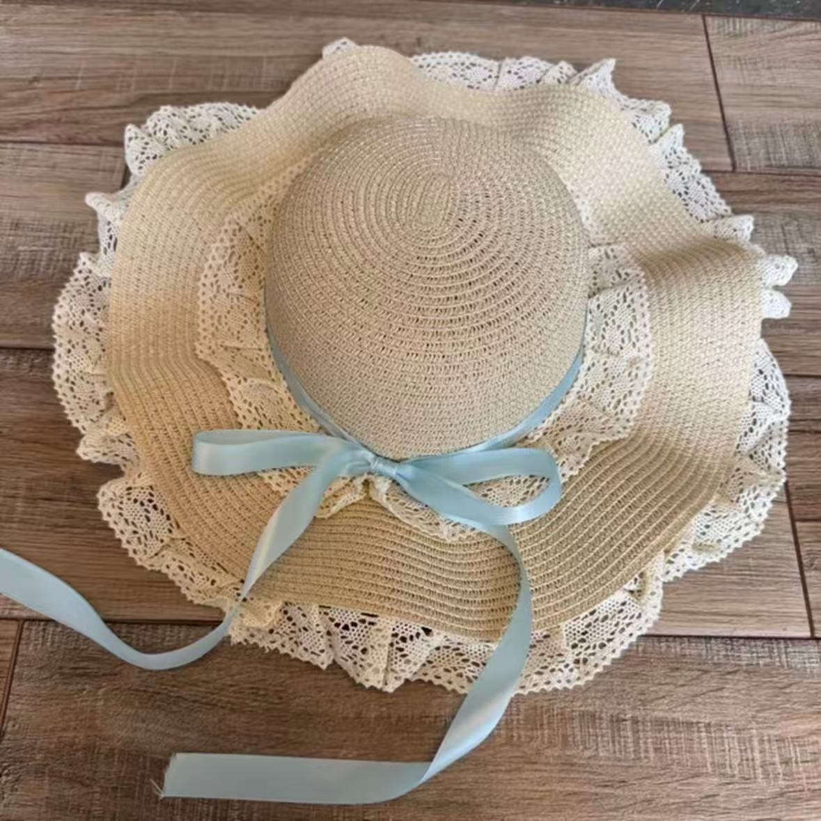 Wide Brim Straw Sun Hat with Floral Decoration
