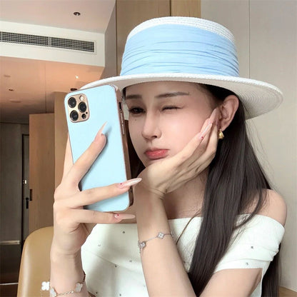 Wide Brim Straw Sun Hat with Floral Decoration