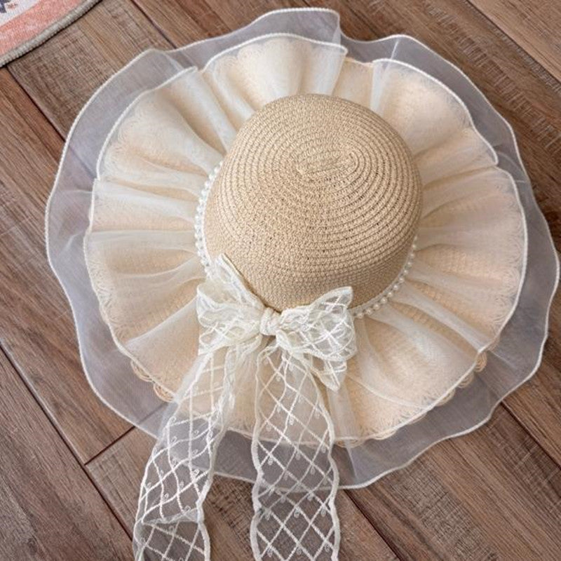 Wide Brim Straw Sun Hat with Floral Trim