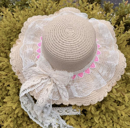 Wide Brim Straw Sun Hat with Floral Trim