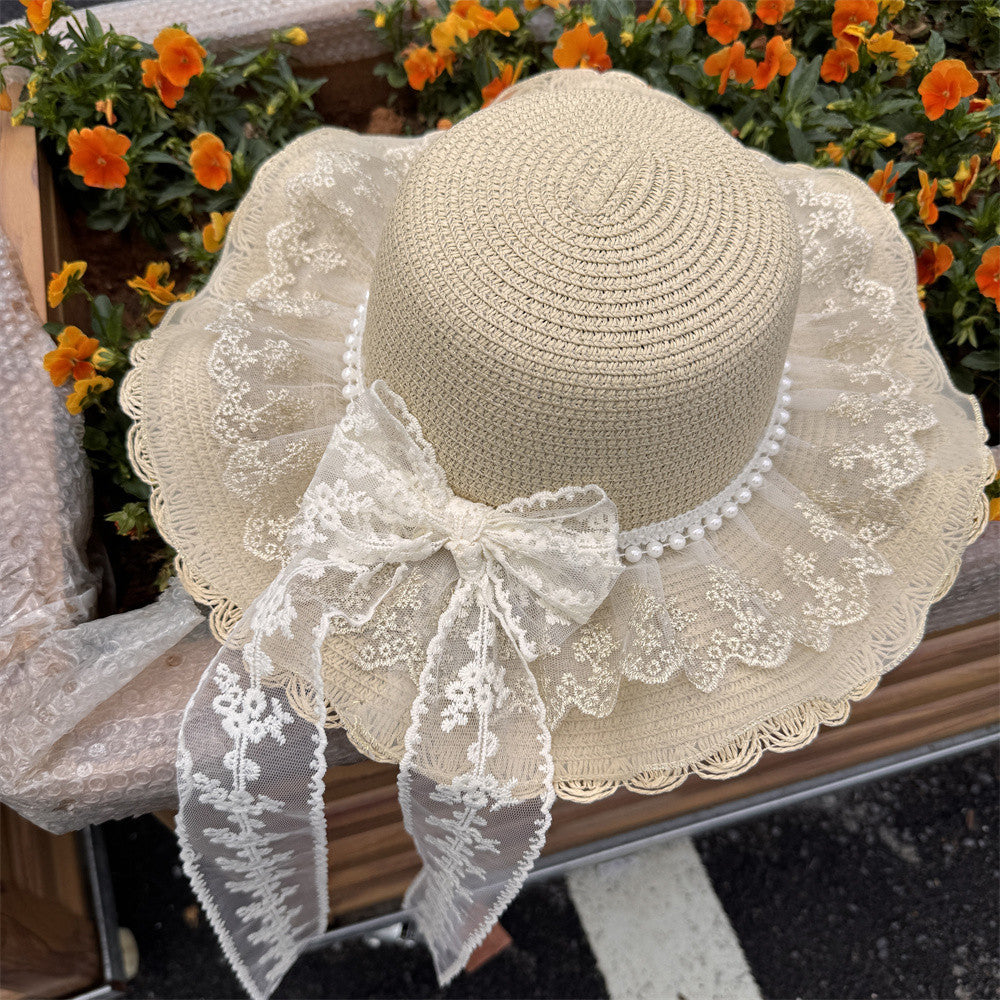 Wide Brim Straw Sun Hat with Floral Trim