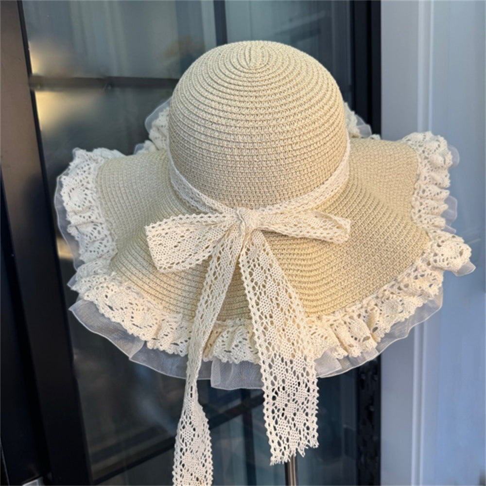 Wide Brim Straw Sun Hat with Floral Trim