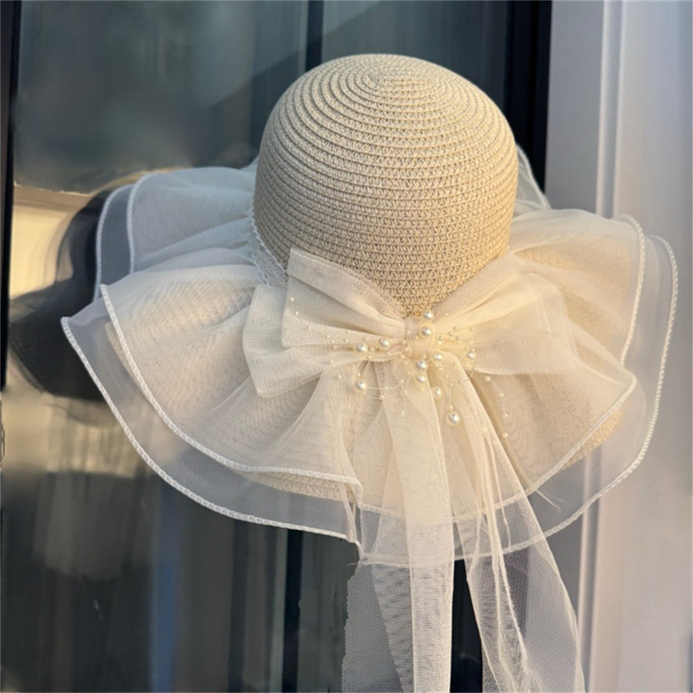 Wide Brim Straw Sun Hat with Floral Trim