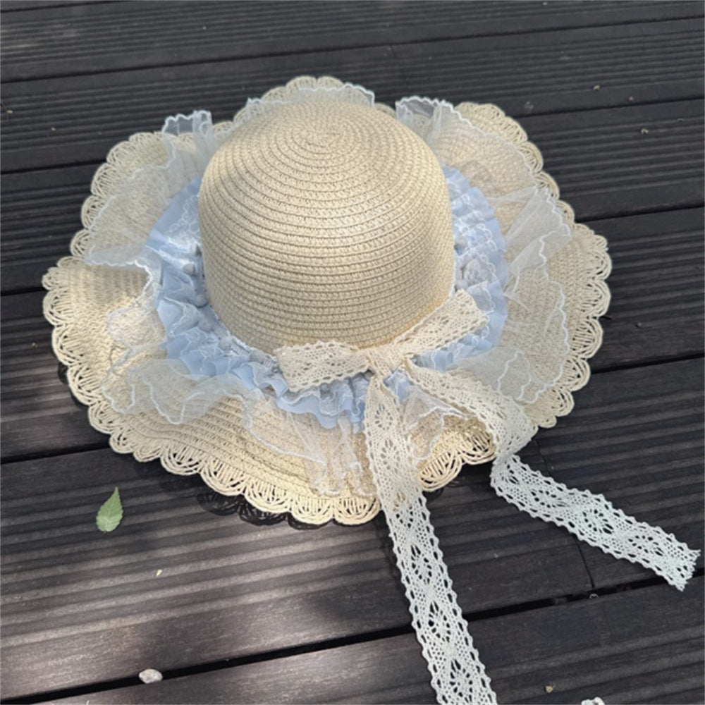 Wide Brim Straw Sun Hat with Floral Trim