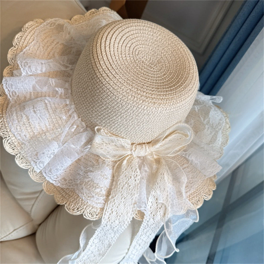 Wide Brim Straw Sun Hat with Floral Trim