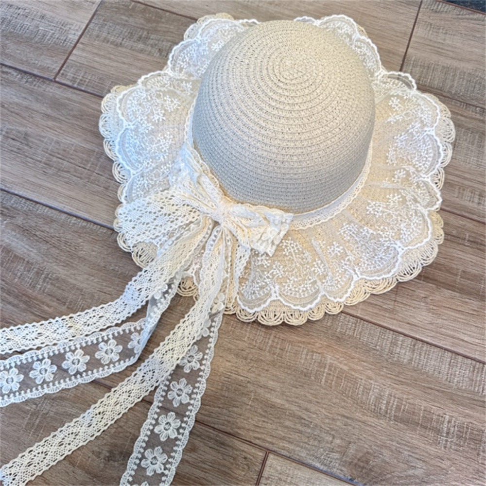 Wide Brim Straw Sun Hat with Floral Trim