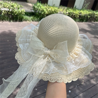 Wide Brim Straw Sun Hat with Floral Trim