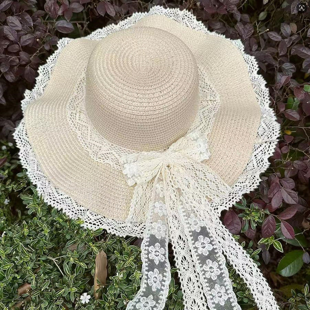 Wide Brim Straw Sun Hat with Floral Trim