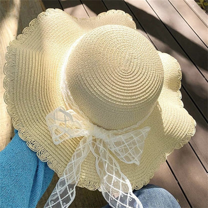 Wide Brim Straw Sun Hat with Floral Trim