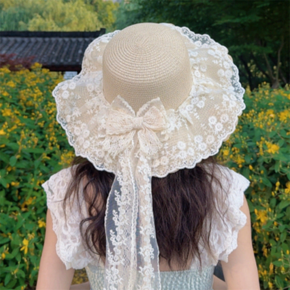 Wide Brim Straw Sun Hat with Floral Trim