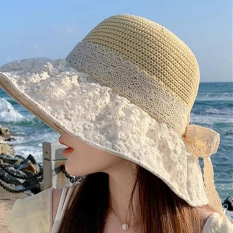 Wide Brim Straw Sun Hat with Floral Trim