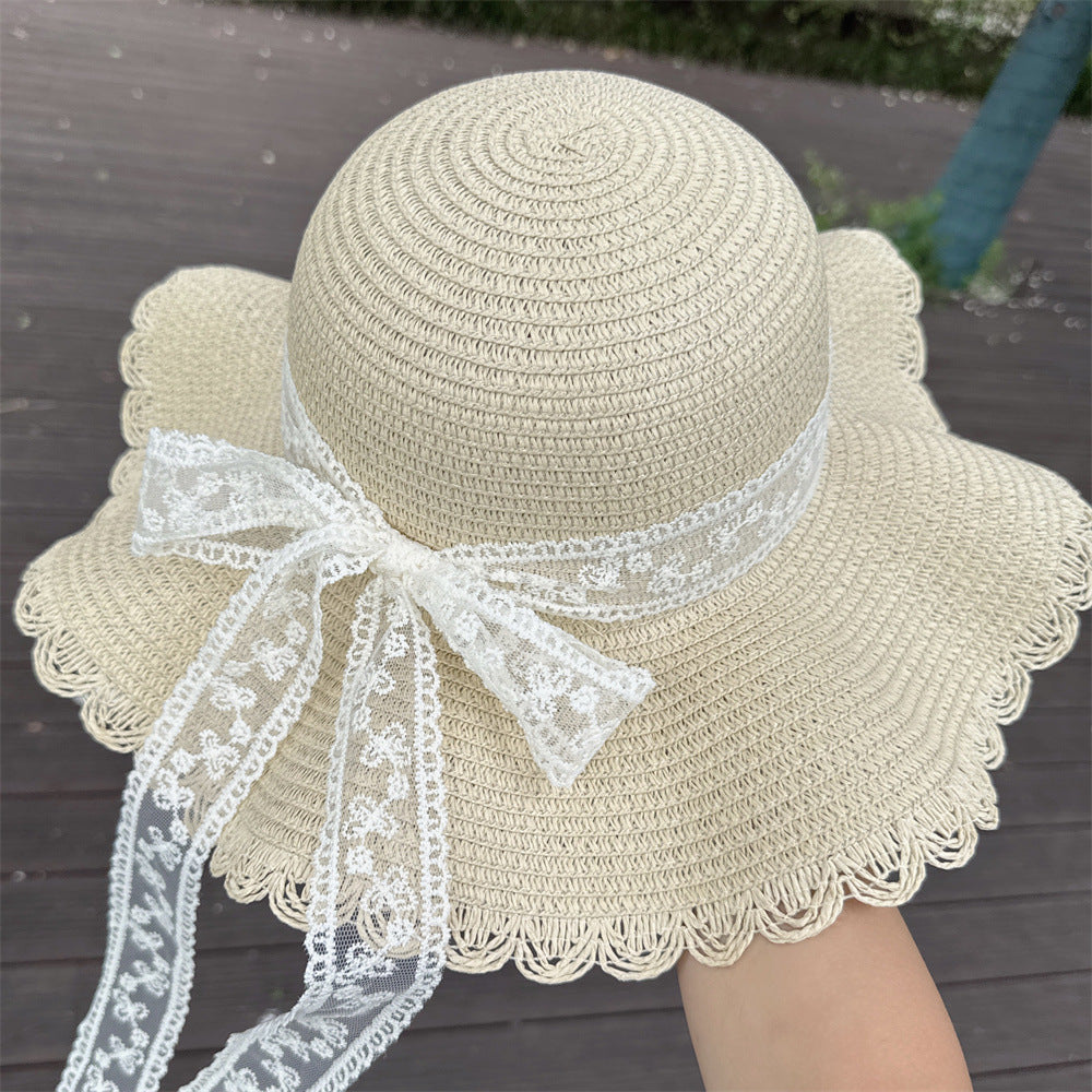 Wide Brim Straw Sun Hat with Floral Trim