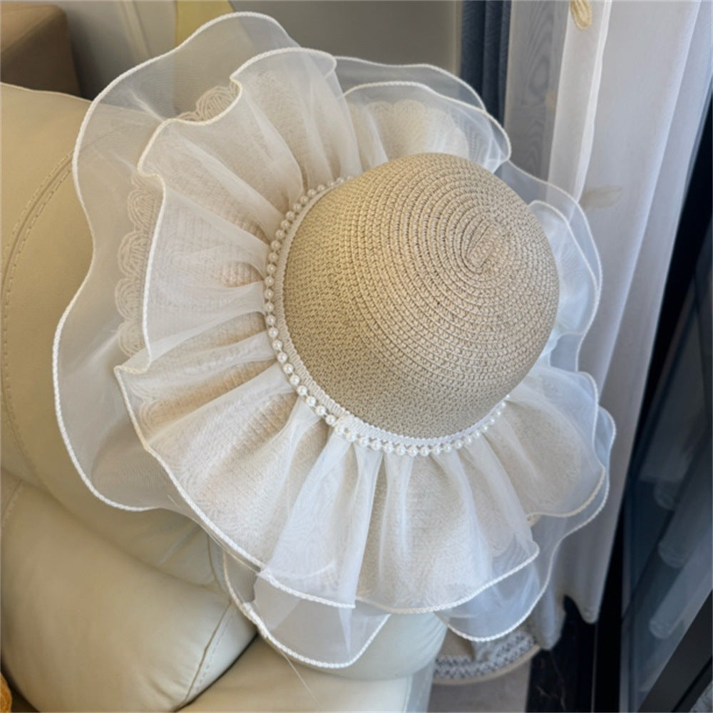 Wide Brim Straw Sun Hat with Floral Trim