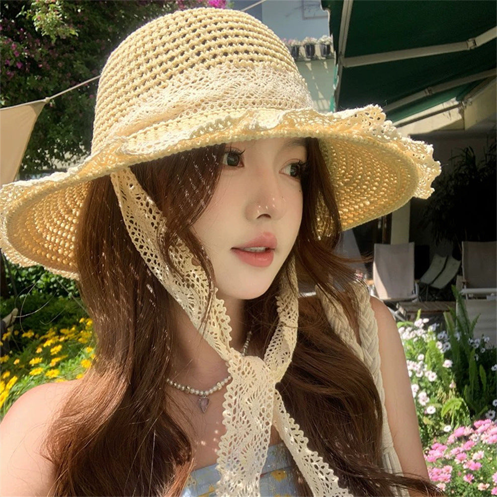 Wide Brim Straw Sun Hat with Floral Trim