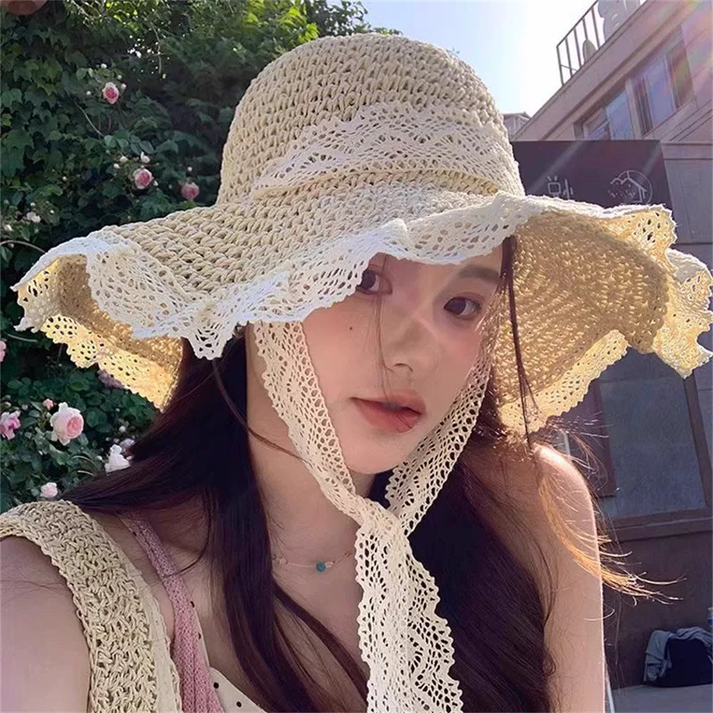 Wide Brim Straw Sun Hat with Floral Trim