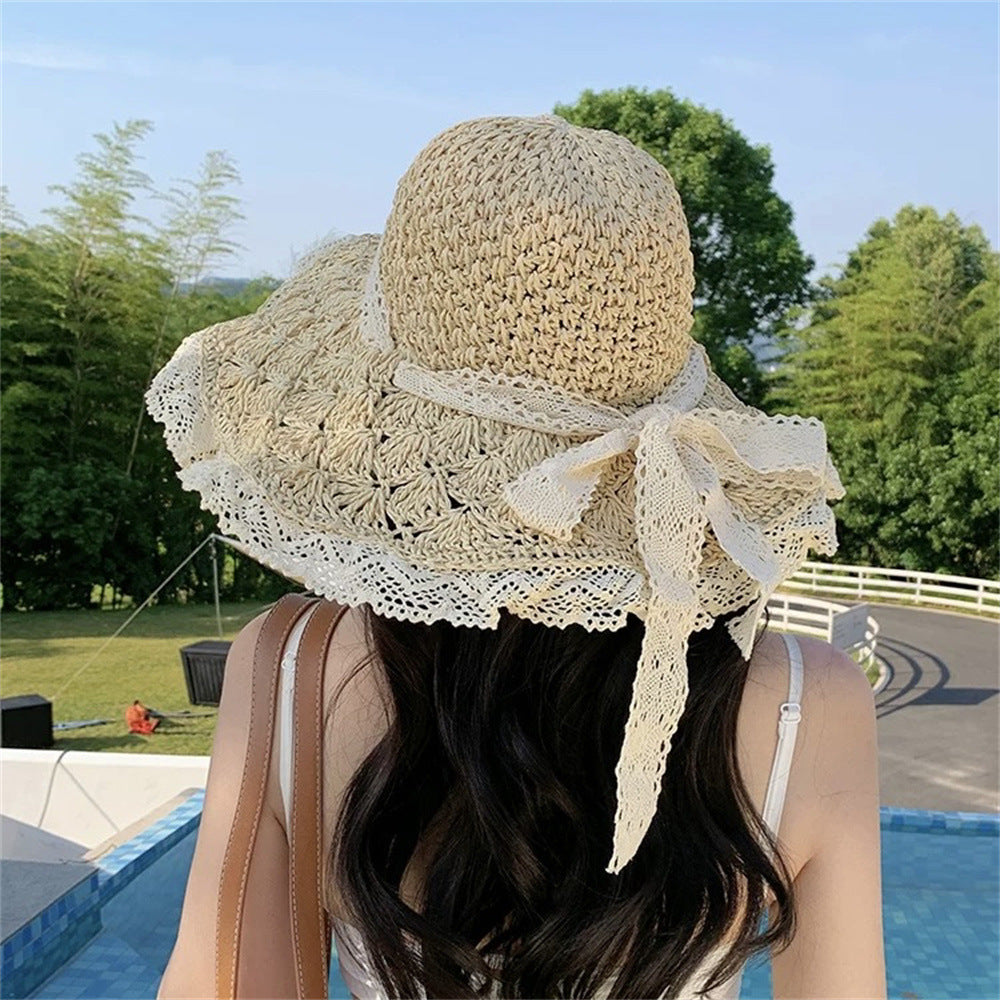 Wide Brim Straw Sun Hat with Floral Trim