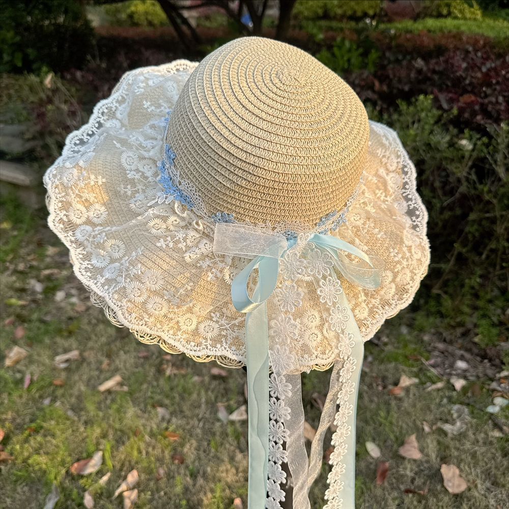 Wide Brim Straw Sun Hat with Floral Trim