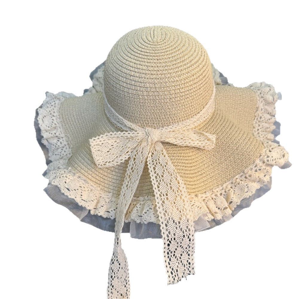Wide Brim Straw Sun Hat with Floral Trim