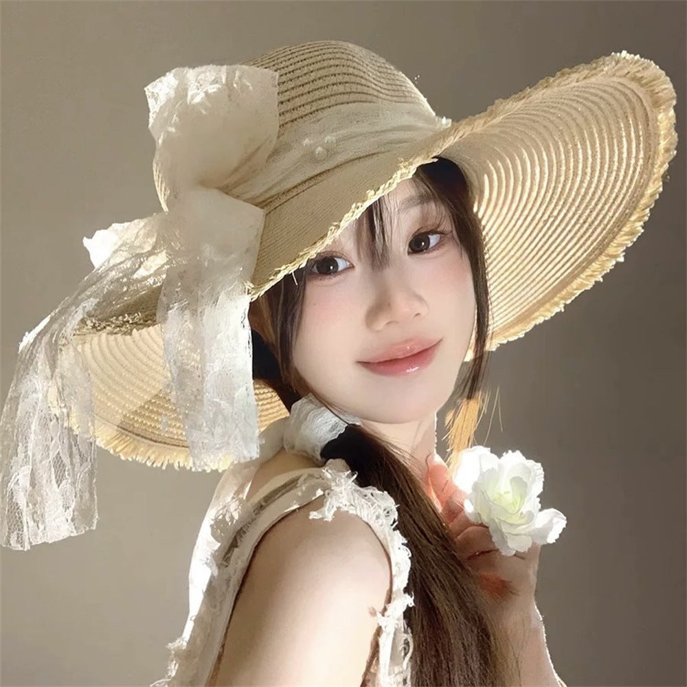Wide Brim Straw Sun Hat with Floral Trim
