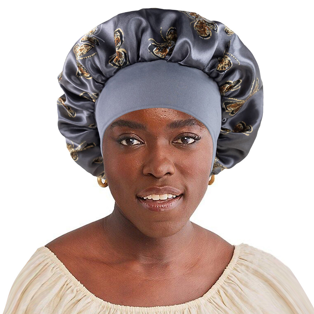 Wide-brimmed printed sleeping cap