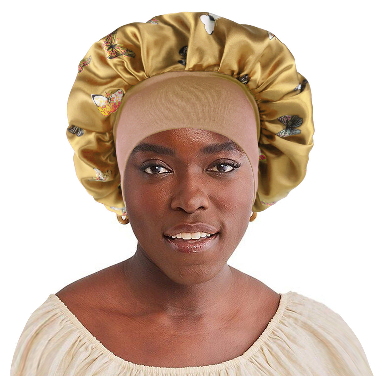 Wide-brimmed printed sleeping cap