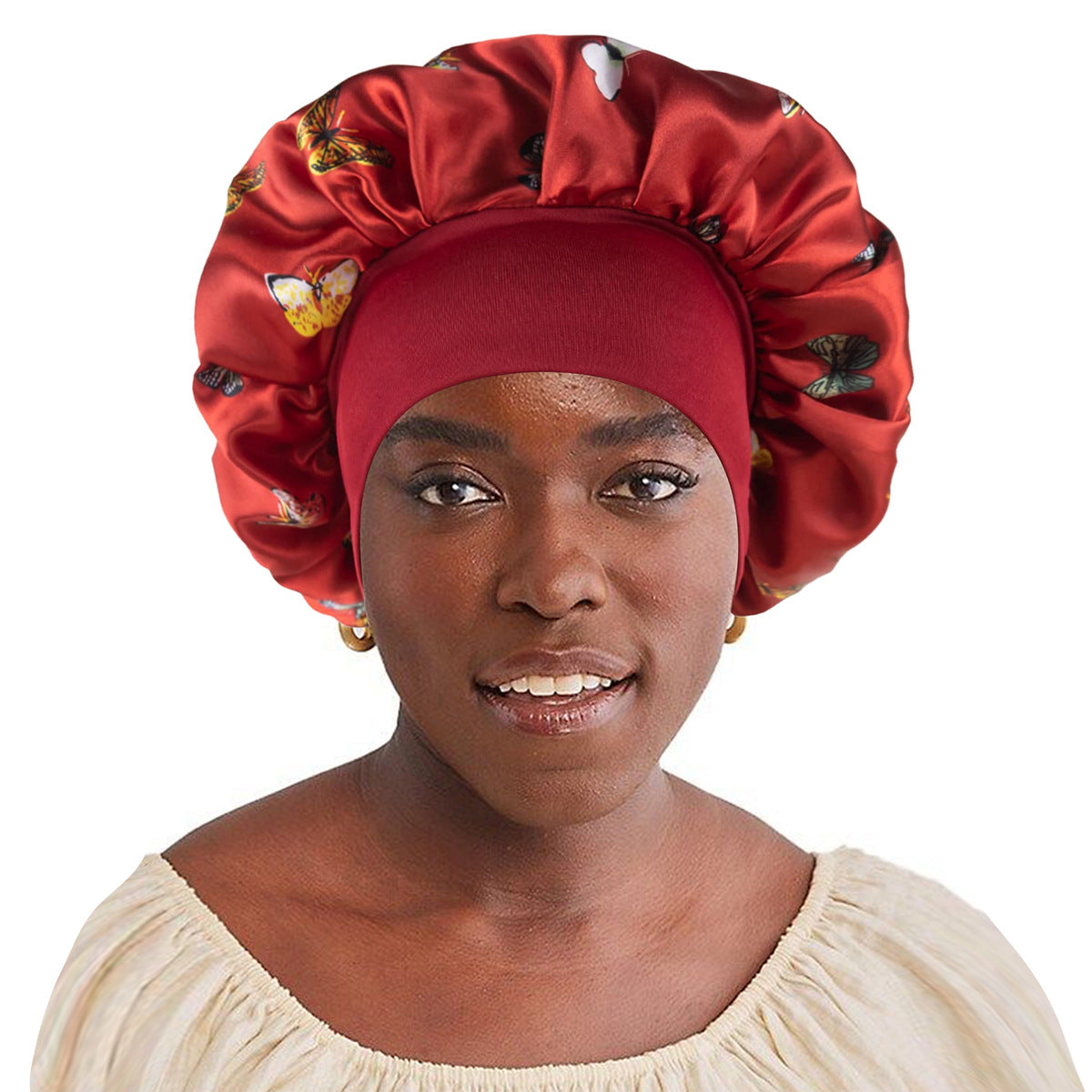 Wide-brimmed printed sleeping cap