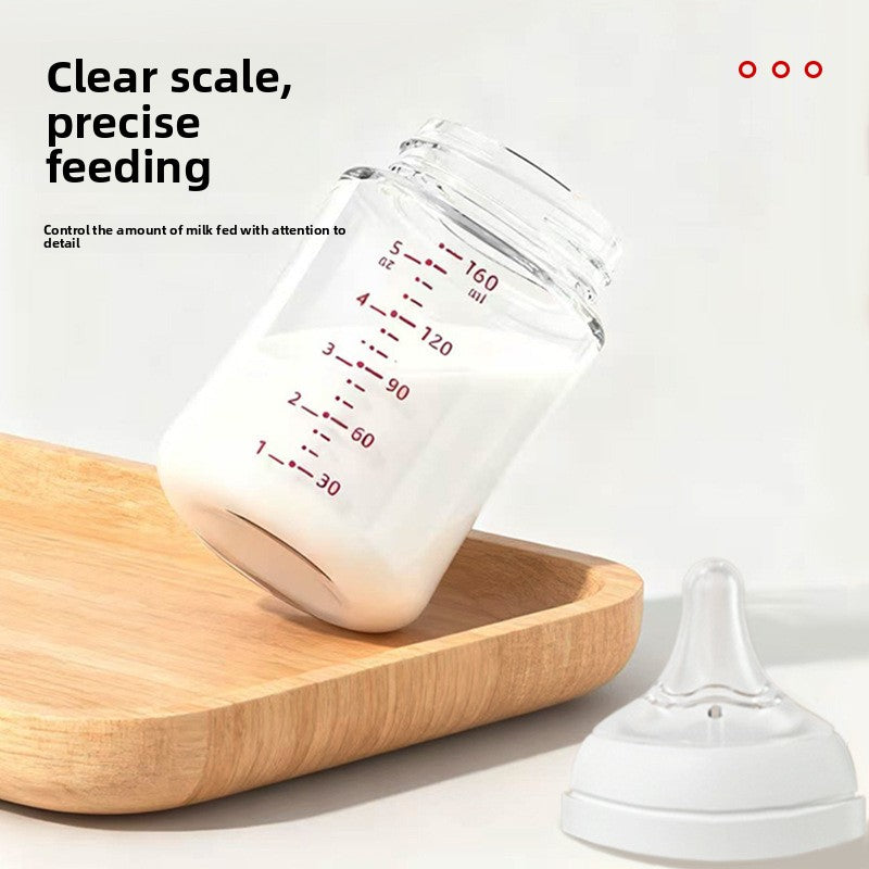 Wide Caliber Glass Baby Feeding Bottle with Anti-Choking Nipple