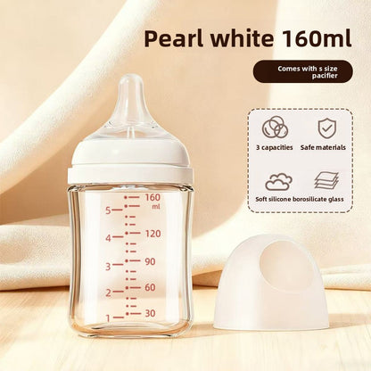 Wide Caliber Glass Baby Feeding Bottle with Anti-Choking Nipple