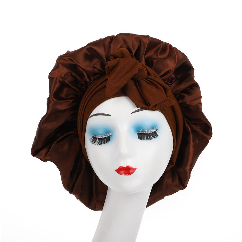 Wide-edge elastic band sleep cap