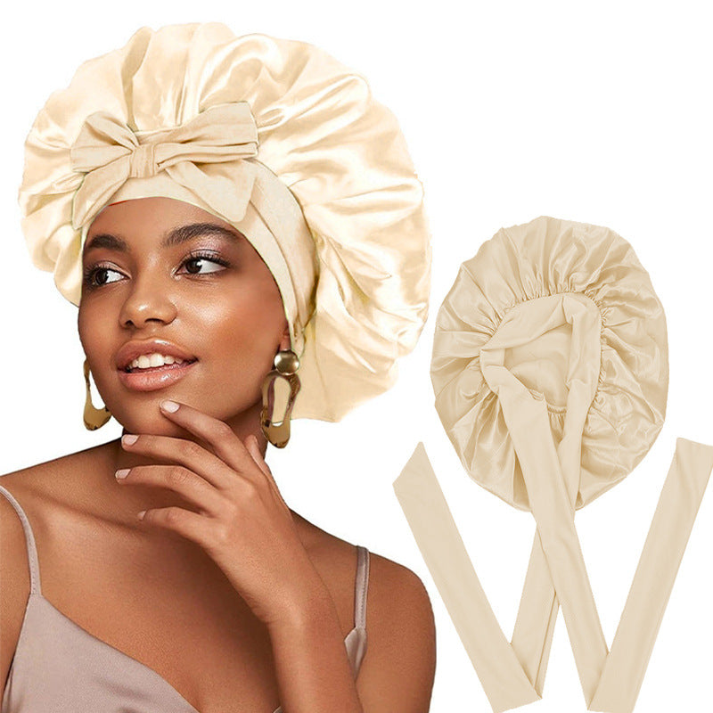 Wide-edge elastic band sleep cap