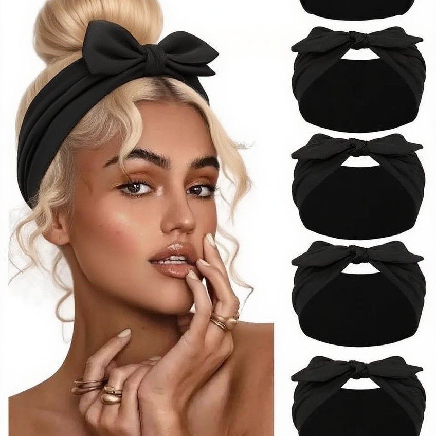 Wide-edge rabbit-ear hairband - solid color elastic yoga sports headband