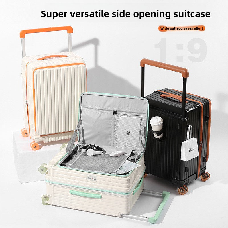 Wide-handle side-opening suitcase