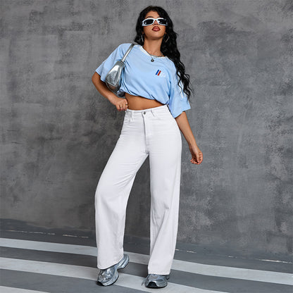 Wide-leg high-waisted jeans