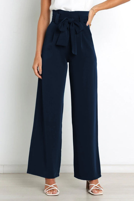 Wide-leg high-waisted lace-up dress pants woman