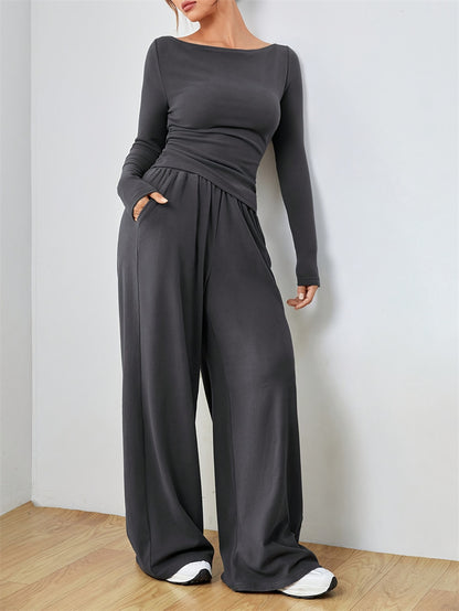 Wide-leg pants two-piece set