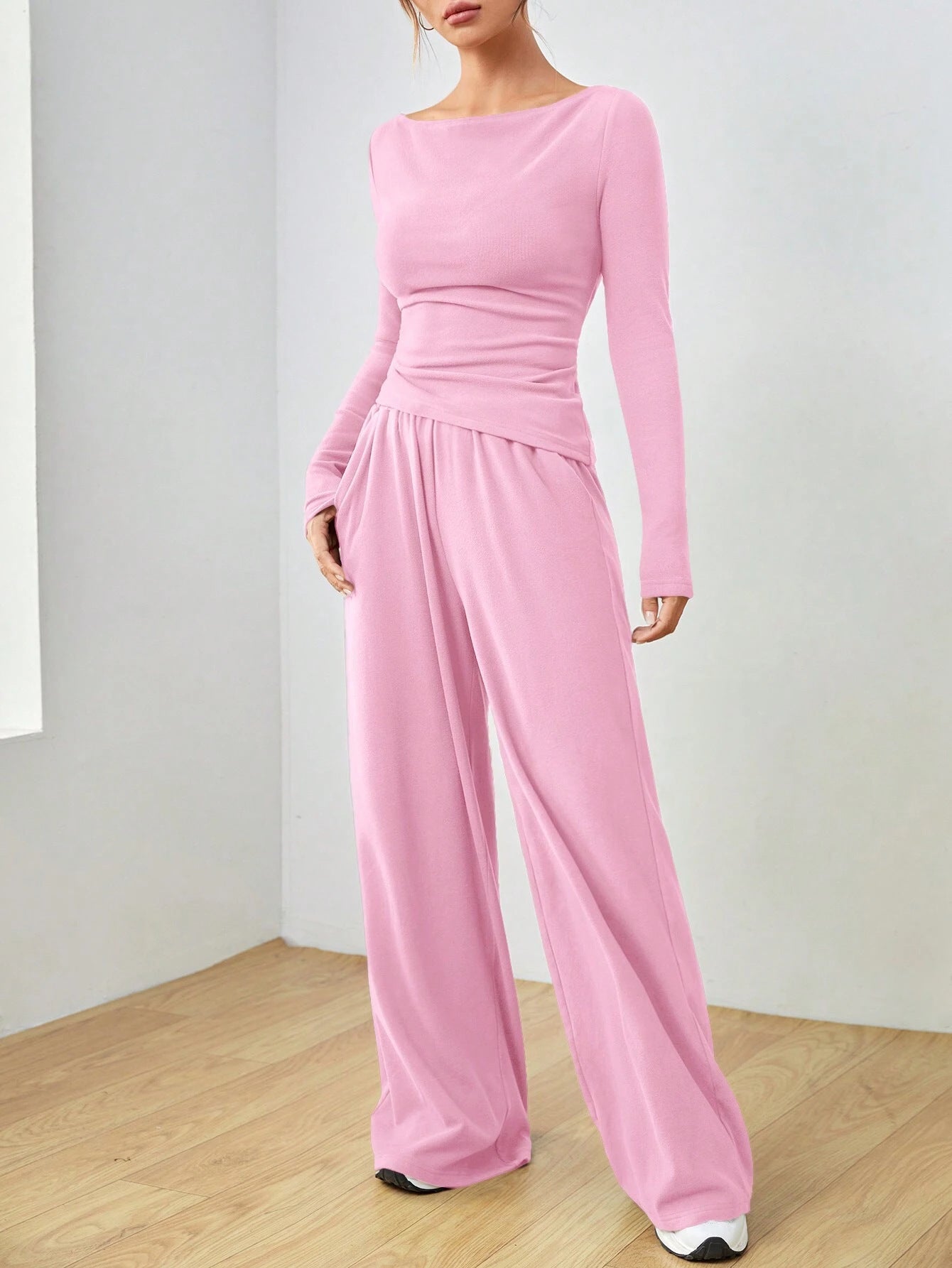 Wide-leg pants two-piece set