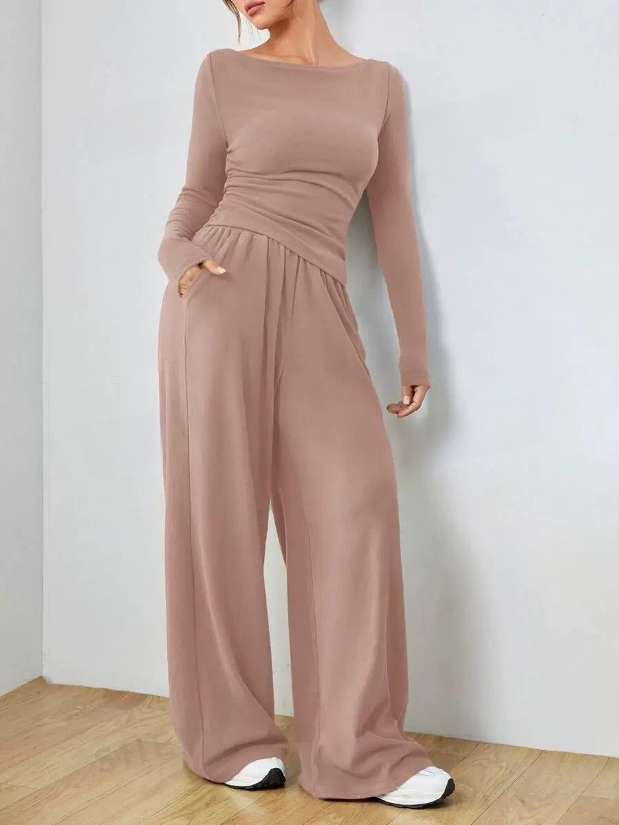 Wide-leg pants two-piece set