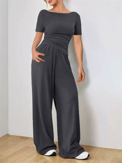 Wide-leg pants two-piece set