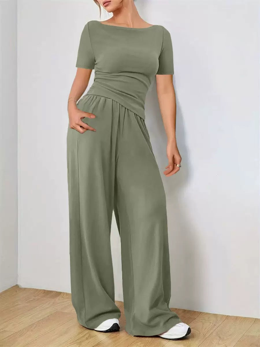 Wide-leg pants two-piece set