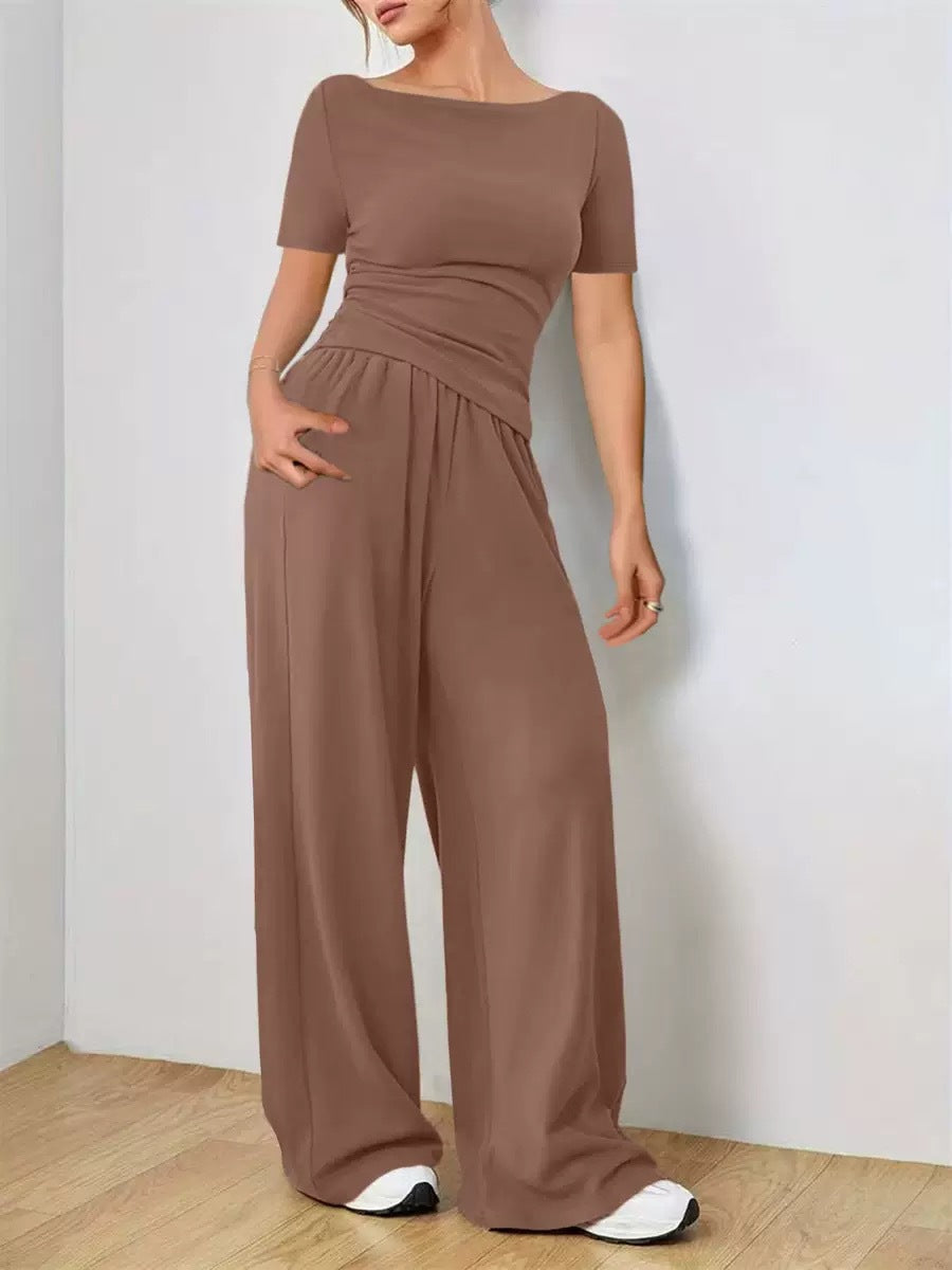 Wide-leg pants two-piece set