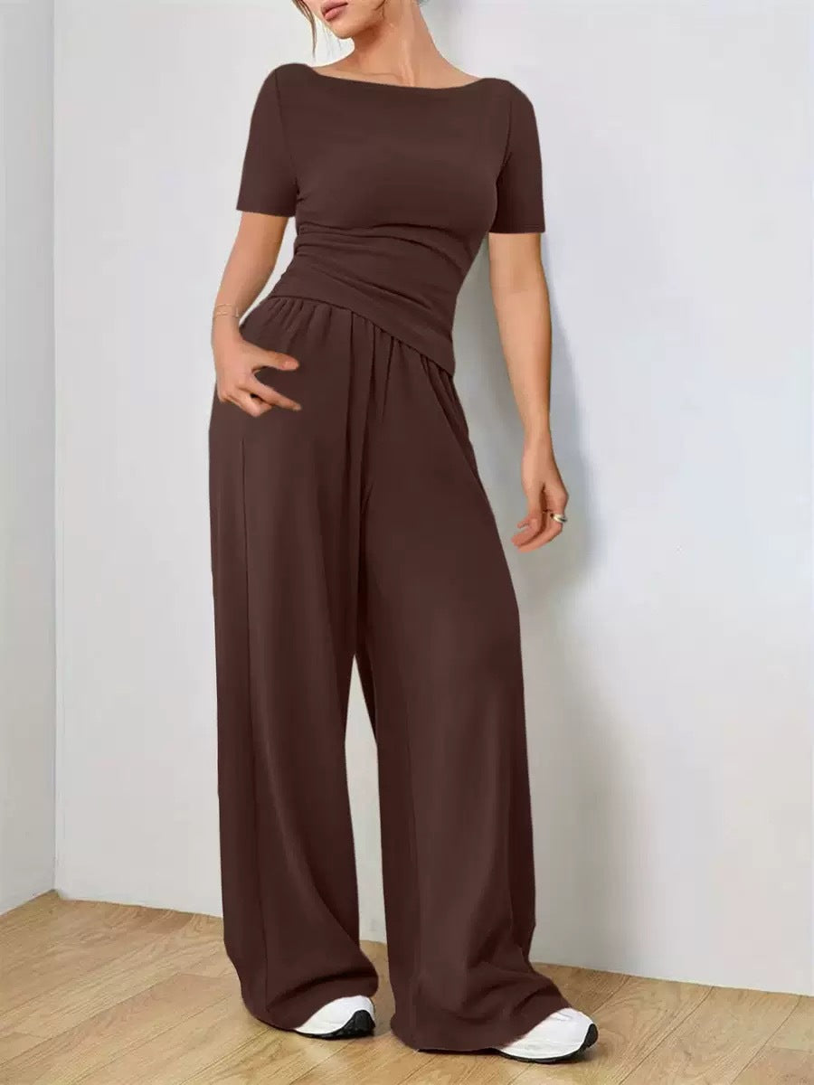 Wide-leg pants two-piece set