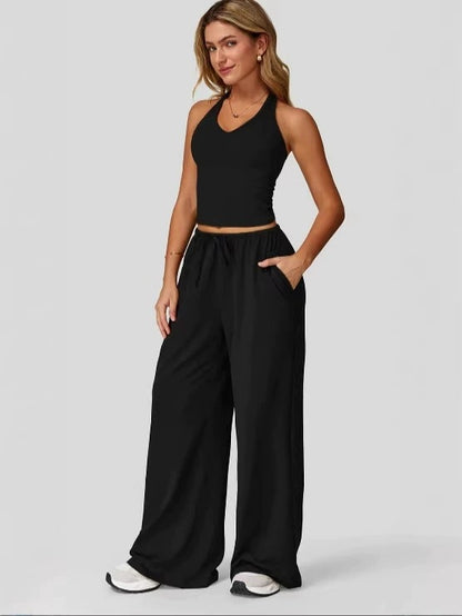 Wide-leg pants two-piece set