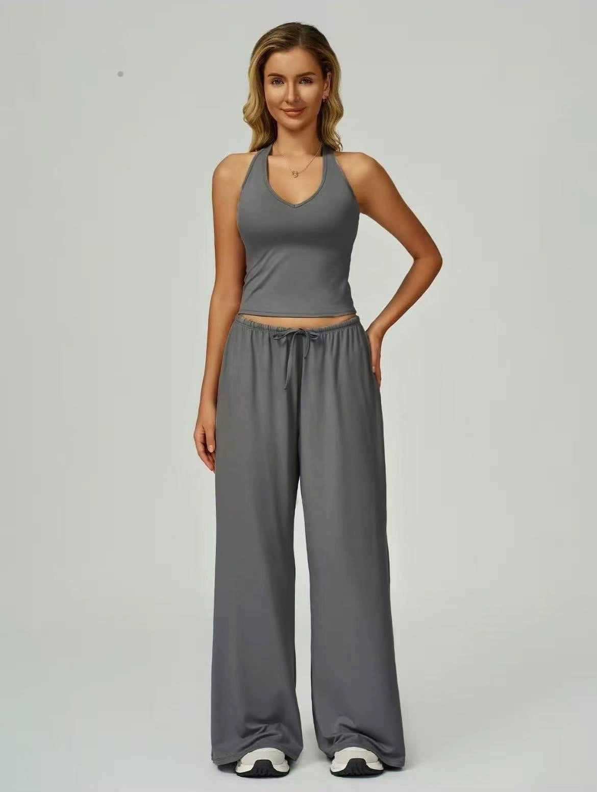 Wide-leg pants two-piece set