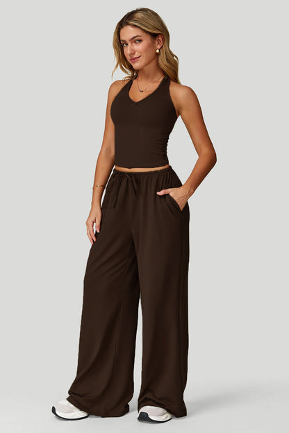 Wide-leg pants two-piece set