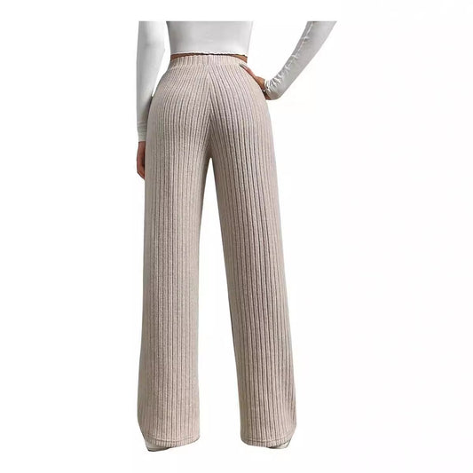 Wide-leg ribbed knitted pants