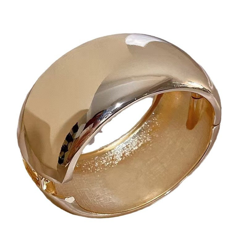 Wide Metal Curved Smooth Open Bracelet