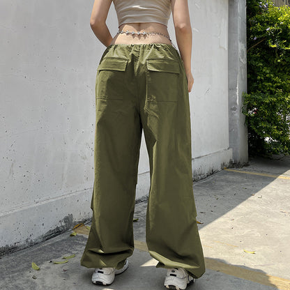 Wide-mouth drawstring cargo pants for woman