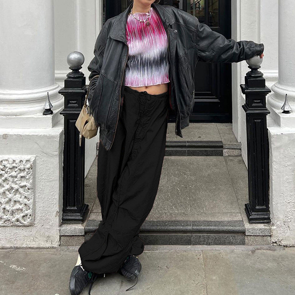 Wide-mouth drawstring cargo pants for woman